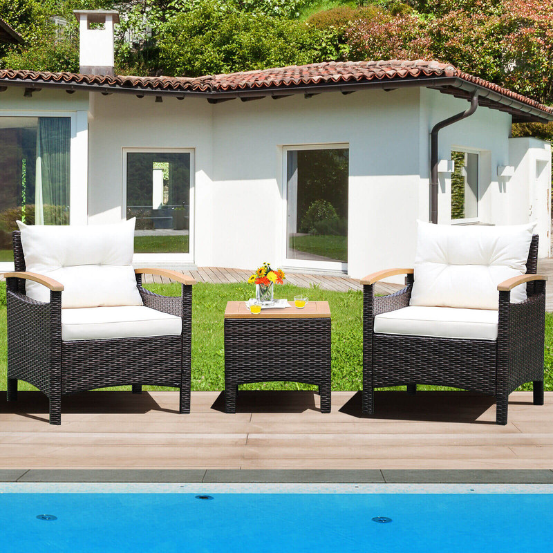 Outdoor Patio Rattan Furniture Set With Removable Cushions And Coffee Table PE Wicker Chairs For Ba 2