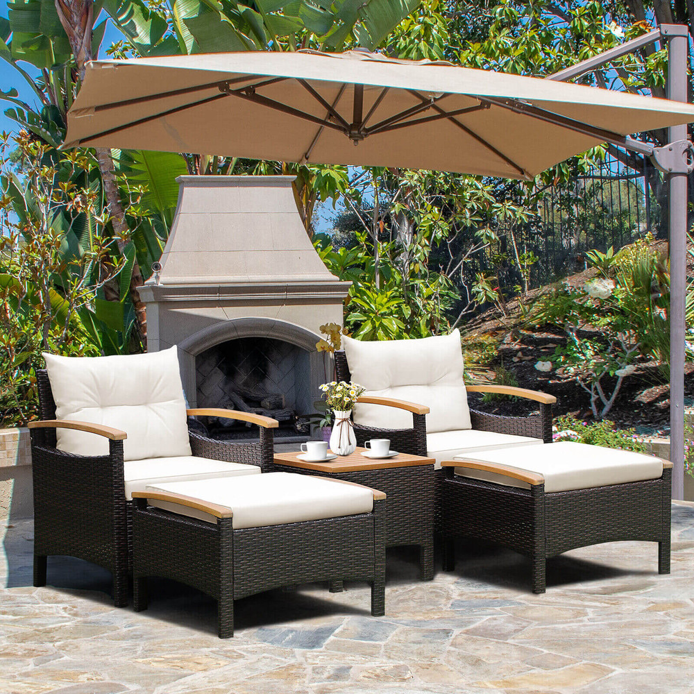Outdoor Patio Conversation Set With Cushions Coffee Table And Ottomans PE Rattan Furniture For Back 1