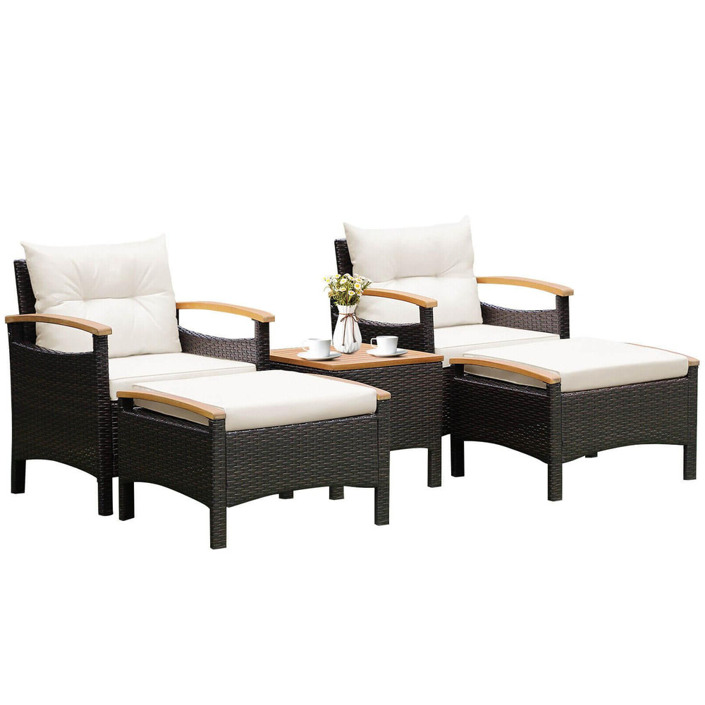 Outdoor Patio Conversation Set With Cushions Coffee Table And Ottomans PE Rattan Furniture For Back 0
