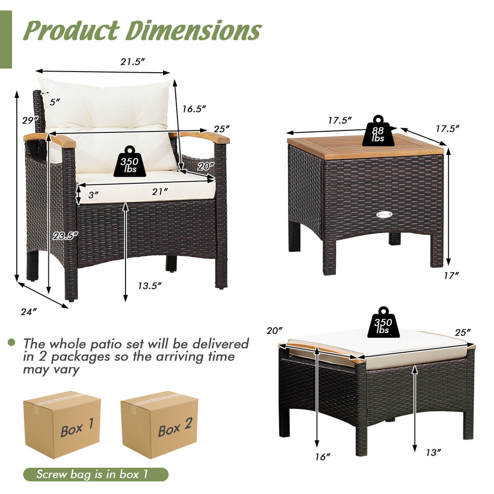 Outdoor Patio Conversation Set With Cushions Coffee Table And Ottomans PE Rattan Furniture For Back 7