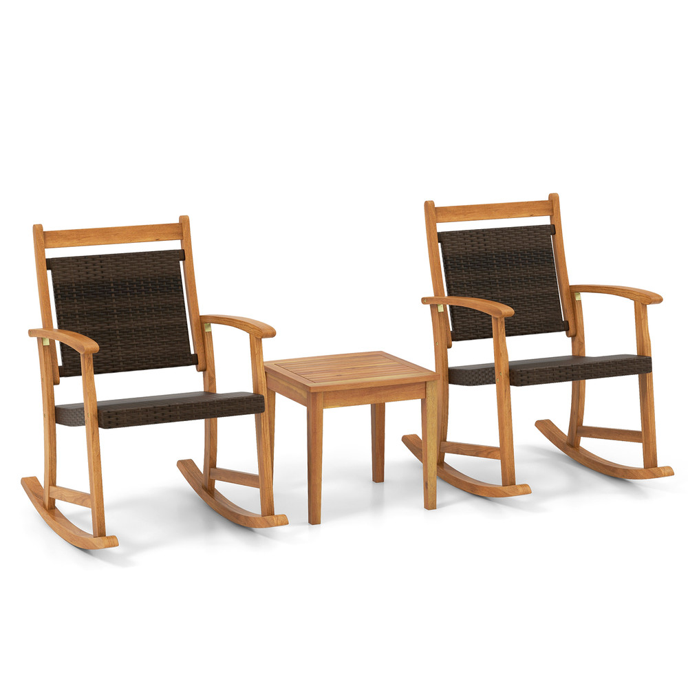 Patio Rocking Chair Set With Side Table Solid Acacia Wood Outdoor Rockers For Garden Porch Or Balco 0