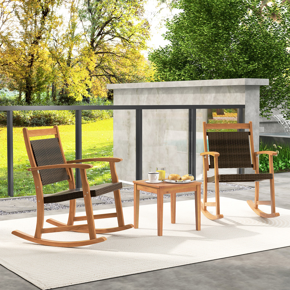 Patio Rocking Chair Set With Side Table Solid Acacia Wood Outdoor Rockers For Garden Porch Or Balco 3