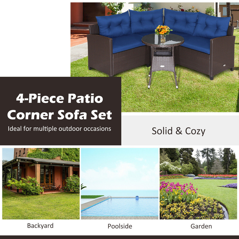 Outdoor Patio Rattan Furniture Set Cushioned Sofa Seating With Tempered Glass Table For Balcony Dec 2