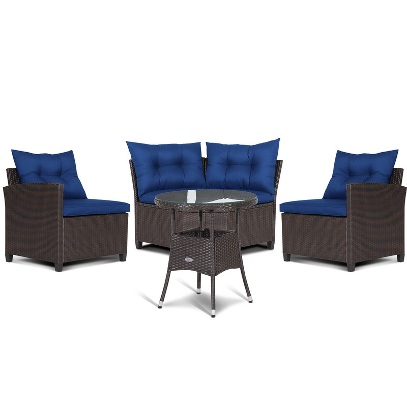 Outdoor Patio Rattan Furniture Set Cushioned Sofa Seating With Tempered Glass Table For Balcony Dec 7