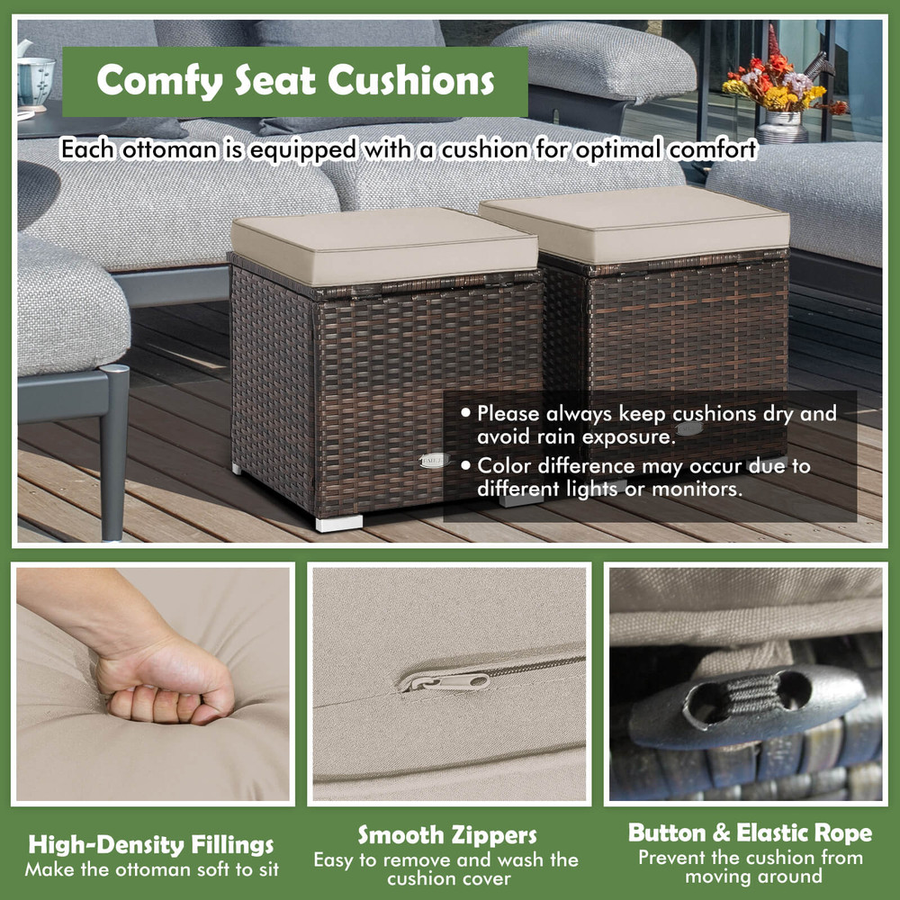Outdoor Patio Ottoman Set With Hidden Storage Rattan Cushioned Footrest Side Table For Balcony Dec 5