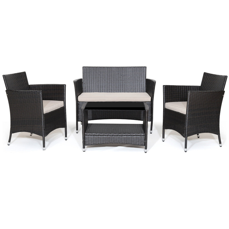 Outdoor Patio Conversation Set With Cushions And Tempered Glass Table WeatherResistant Rattan Seati 0