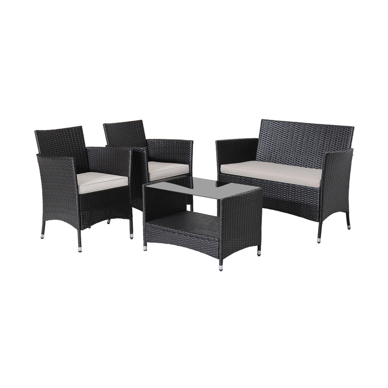 Outdoor Patio Conversation Set With Cushions And Tempered Glass Table WeatherResistant Rattan Seati 7