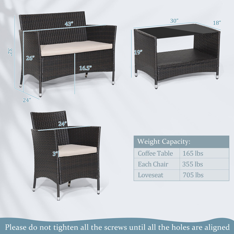 Outdoor Patio Conversation Set With Cushions And Tempered Glass Table WeatherResistant Rattan Seati 6