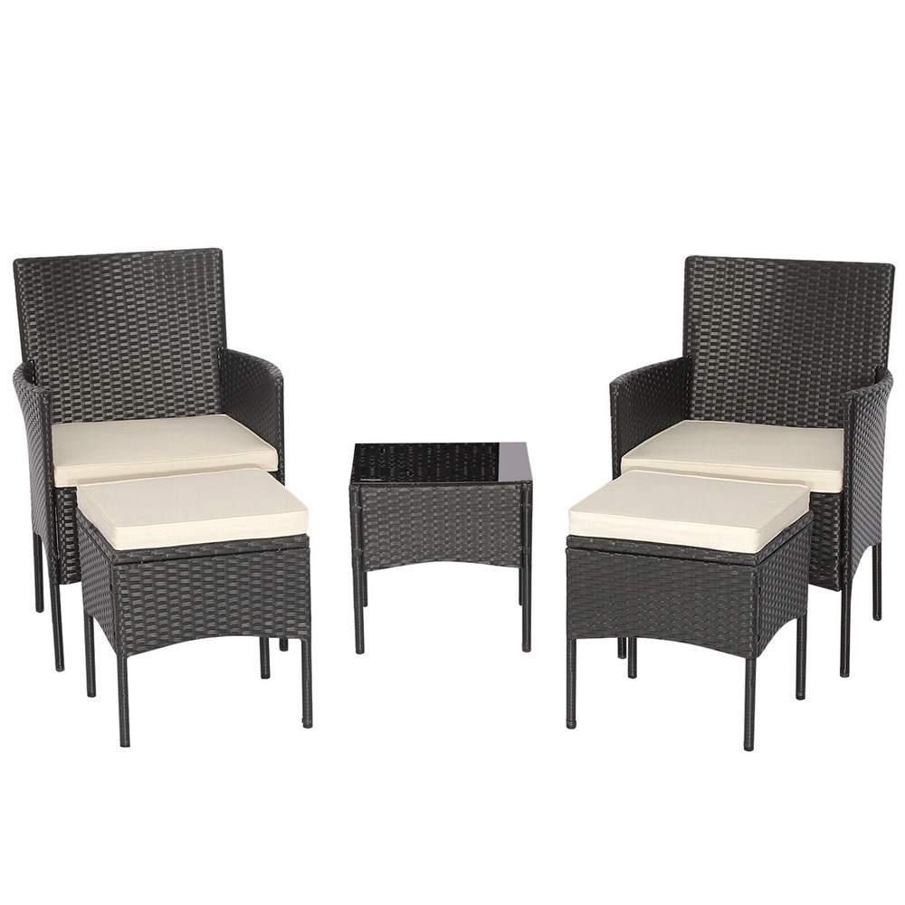 Modern Outdoor Wicker Sofa Set With Coffee Table And Ottomans PE Rattan Patio Seating Set For Porch 0
