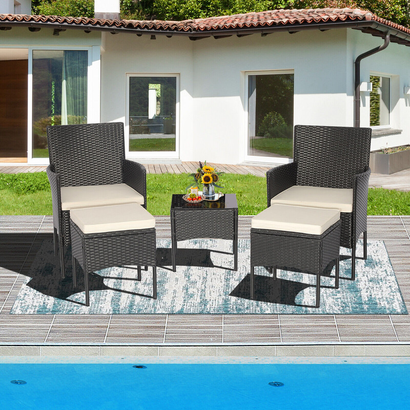 Modern Outdoor Wicker Sofa Set With Coffee Table And Ottomans PE Rattan Patio Seating Set For Porch 1