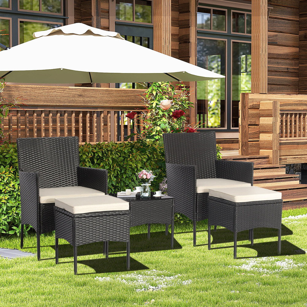 Modern Outdoor Wicker Sofa Set With Coffee Table And Ottomans PE Rattan Patio Seating Set For Porch 2