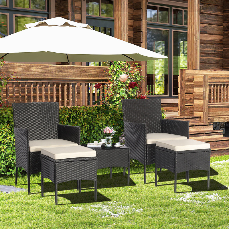 Modern Outdoor Wicker Sofa Set With Coffee Table And Ottomans PE Rattan Patio Seating Set For Porch 2