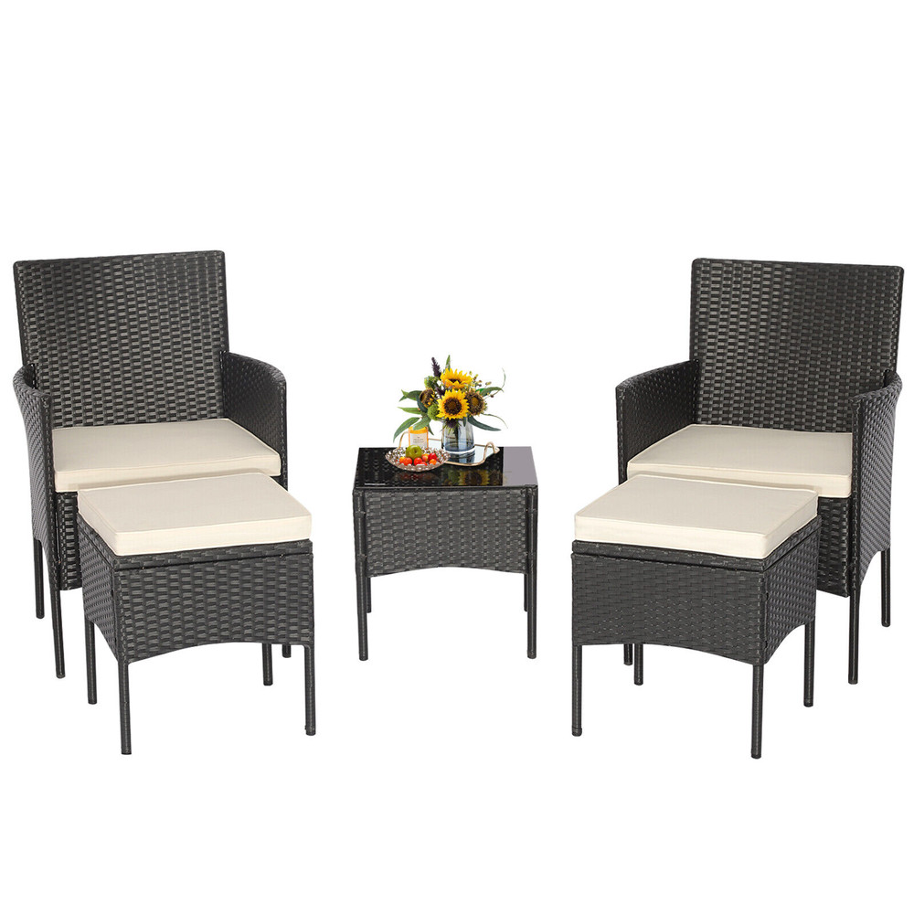 Modern Outdoor Wicker Sofa Set With Coffee Table And Ottomans PE Rattan Patio Seating Set For Porch 6