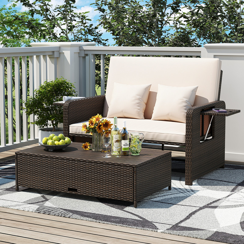 Luxury Adjustable Outdoor Patio Daybed Set AllWeather Rattan Double Chaise Lounge With Cushions Hid 6