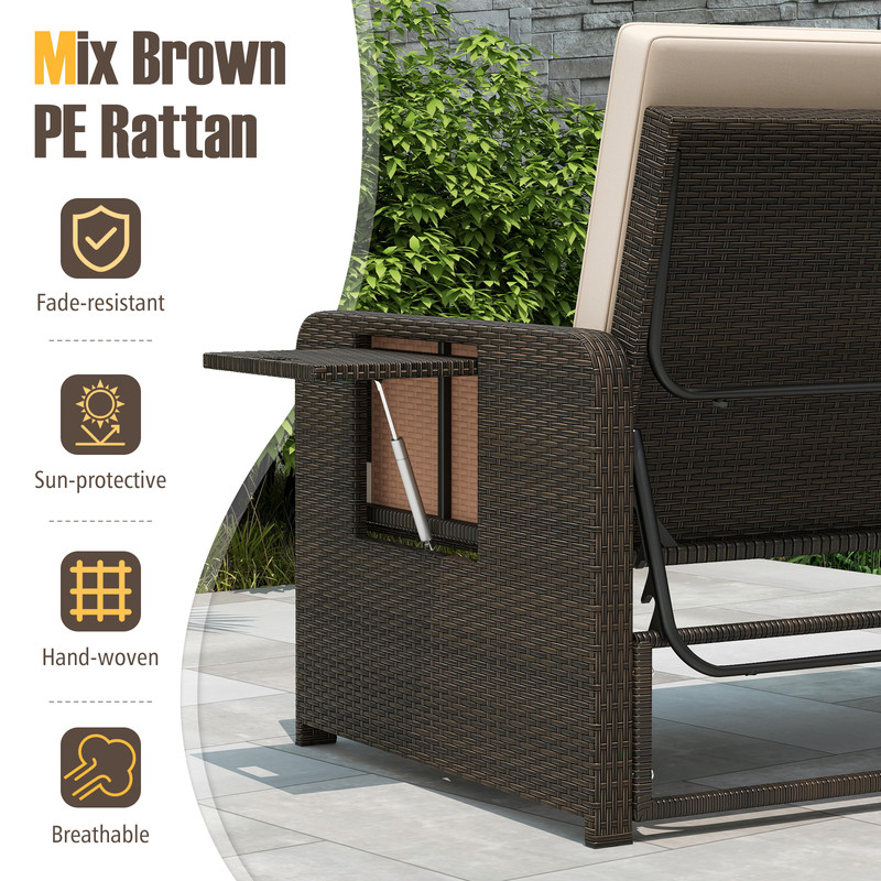 Luxury Adjustable Outdoor Patio Daybed Set AllWeather Rattan Double Chaise Lounge With Cushions Hid 2