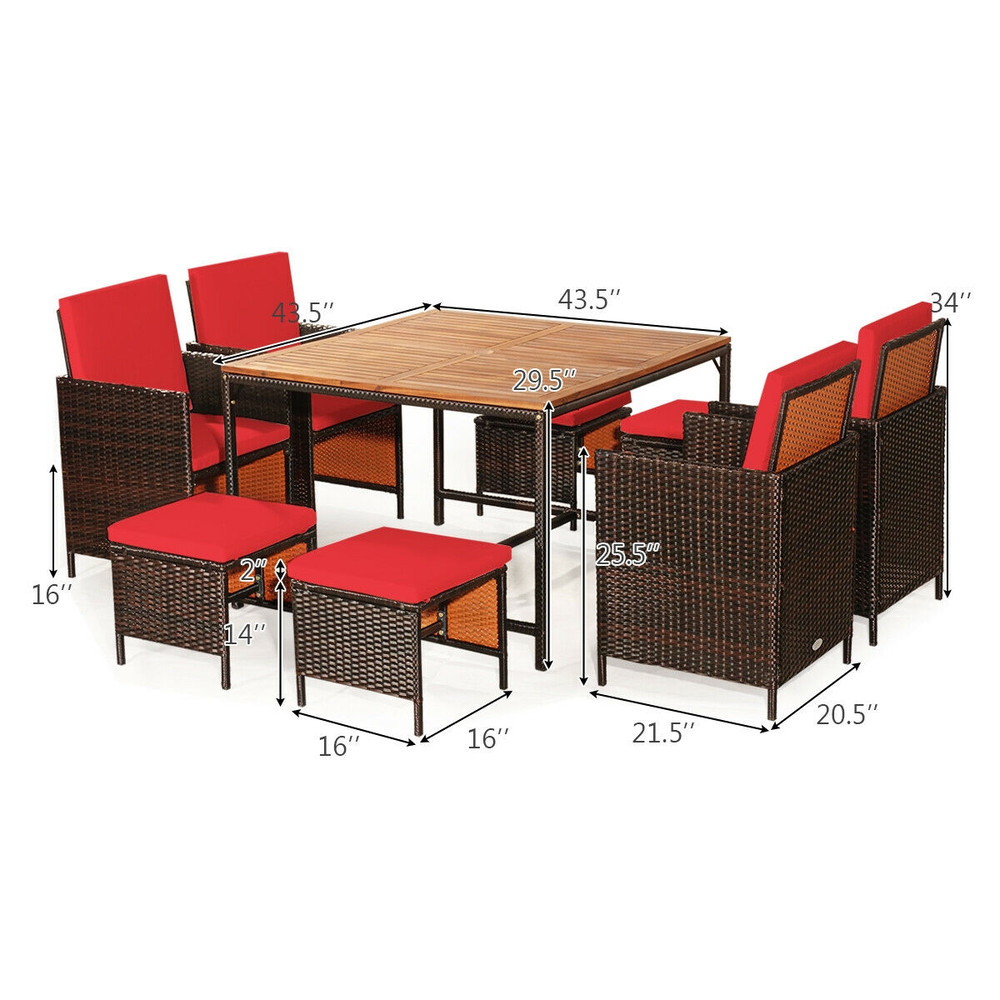 9-Piece Patio Rattan Dining Set with Cushioned Chairs, Acacia Wood Table & Weather-Resistant PE Wicker