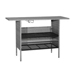 outdoor patio wicker bar table with metal shelves, 55 rattan bistro table, rustproof frame & stemware rack