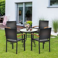 set of 4 outdoor patio pe rattan dining chairs with powder-coated steel frame – rust-resistant & stackable