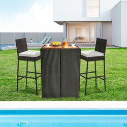 set of 2/4 patio wicker barstools with seat cushion & footrest – outdoor bar chairs for backyard, poolside