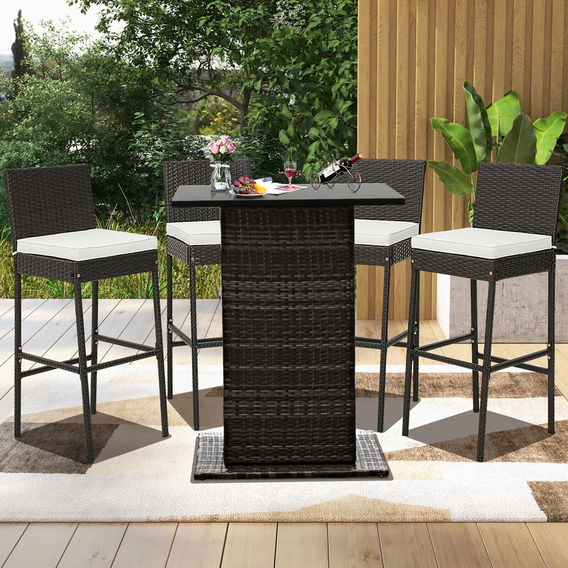 Set of 2/4 Patio Wicker Barstools with Seat Cushion & Footrest – Outdoor Bar Chairs for Backyard, Poolside