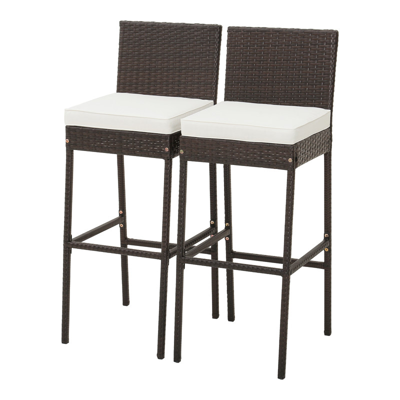 Set of 2/4 Patio Wicker Barstools with Seat Cushion & Footrest – Outdoor Bar Chairs for Backyard, Poolside