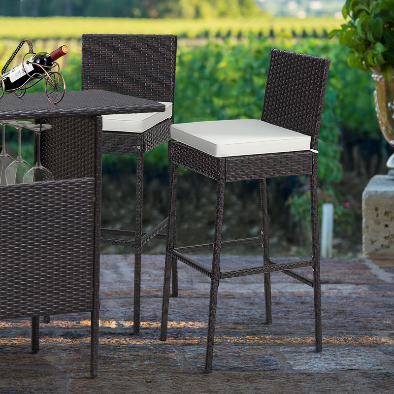 Set of 2/4 Patio Wicker Barstools with Seat Cushion & Footrest – Outdoor Bar Chairs for Backyard, Poolside