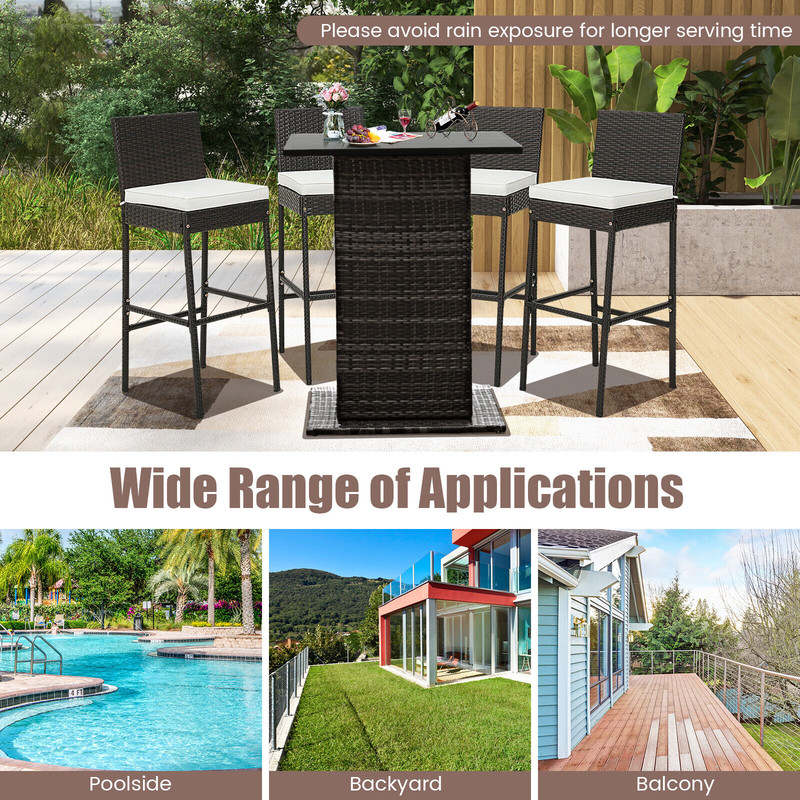 Set of 2/4 Patio Wicker Barstools with Seat Cushion & Footrest – Outdoor Bar Chairs for Backyard, Poolside
