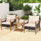 3-Piece Patio Wicker Furniture Set with 2-Tier Side Table & Cushioned Armchairs – Outdoor Acacia Wood Lounge Set