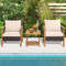 3-Piece Patio Wicker Furniture Set with 2-Tier Side Table & Cushioned Armchairs – Outdoor Acacia Wood Lounge Set