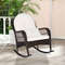 Patio Rattan Rocking Chair with Seat Back Cushions & Waist Pillow, Ergonomic Outdoor Rocker