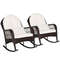 Patio Rattan Rocking Chair with Seat Back Cushions & Waist Pillow, Ergonomic Outdoor Rocker