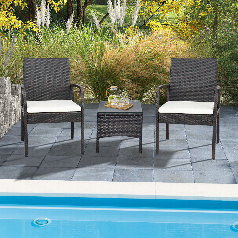 2-Piece Patio Wicker Dining Armchair Set with Soft Zippered Cushion – Set of 2 Outdoor Chairs