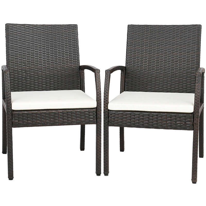 2-Piece Patio Wicker Dining Armchair Set with Soft Zippered Cushion – Set of 2 Outdoor Chairs