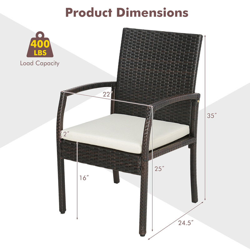 2-Piece Patio Wicker Dining Armchair Set with Soft Zippered Cushion – Set of 2 Outdoor Chairs