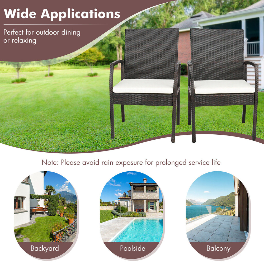 2-Piece Patio Wicker Dining Armchair Set with Soft Zippered Cushion – Set of 2 Outdoor Chairs
