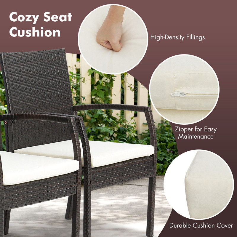 2-Piece Patio Wicker Dining Armchair Set with Soft Zippered Cushion – Set of 2 Outdoor Chairs