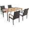 5-Piece Patio Wicker Cushioned Dining Set with Umbrella Hole – Acacia Wood Table & Rattan Chairs