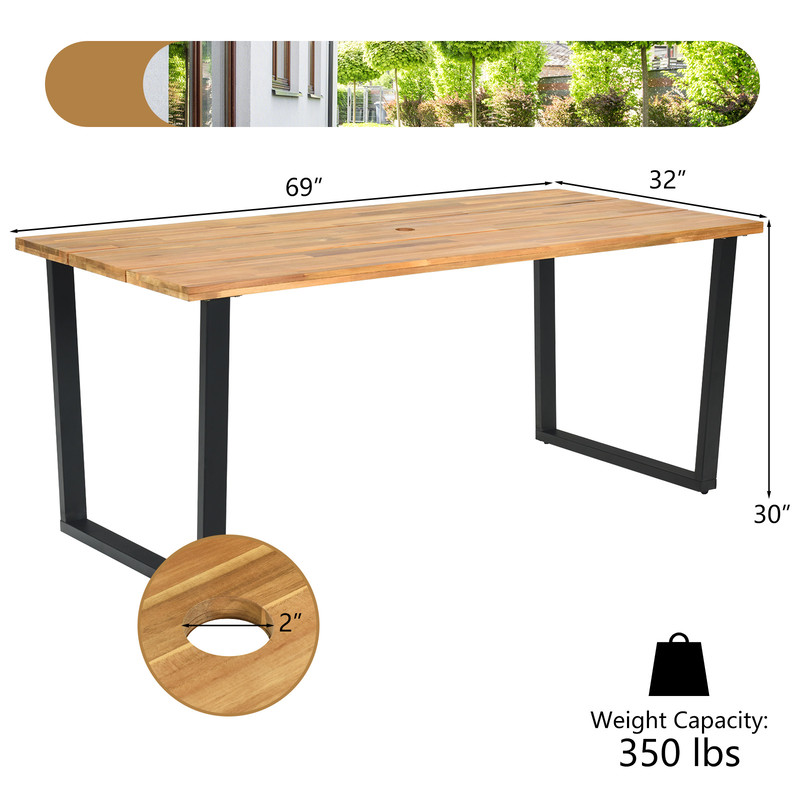 Outdoor Dining Set 7 Piece Weather Resistant Rattan Table & Chairs with Cushions,Umbrella Hole & Heavy Duty Metal Frame