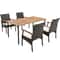 5 Piece Outdoor Dining Set, Wicker Chairs with Acacia Wood Table & 1 9 Umbrella Hole Weather Resistant Patio Furniture