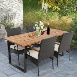 outdoor dining set,weather resistant pe rattan chairs & spacious table with 2 umbrella hole perfect for gardens & patios