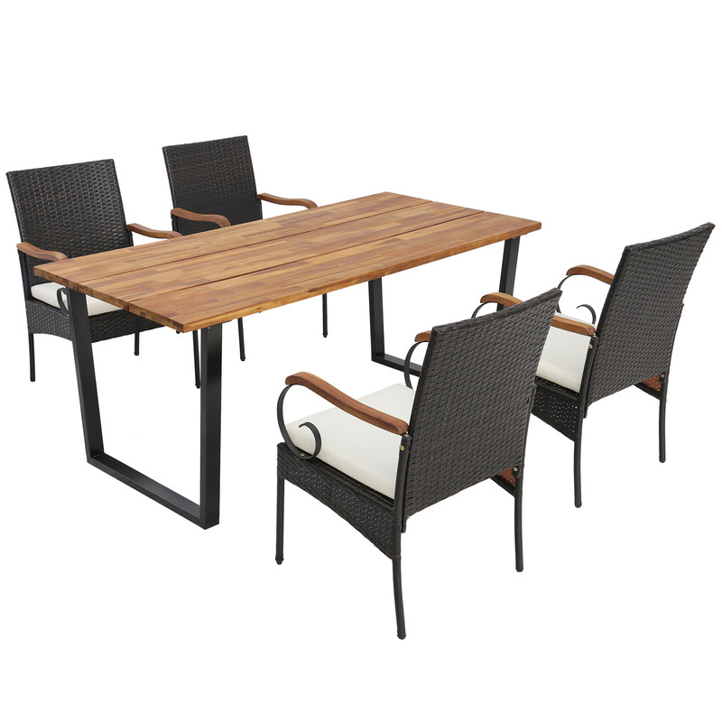 Outdoor Dining Set,Weather Resistant PE Rattan Chairs & Spacious Table with 2 Umbrella Hole Perfect for Gardens & Patios