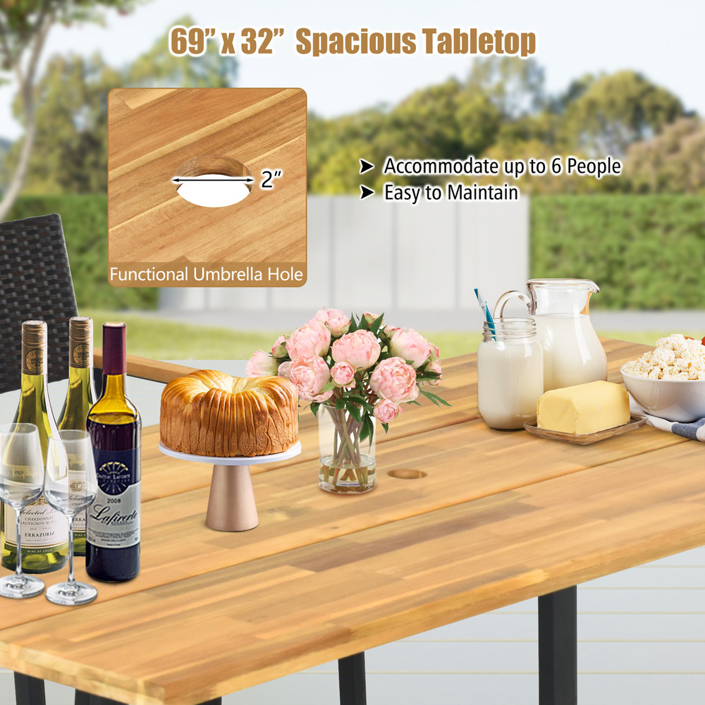 Outdoor Dining Set,Weather Resistant PE Rattan Chairs & Spacious Table with 2 Umbrella Hole Perfect for Gardens & Patios