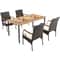 5 Piece Outdoor Dining Set Acacia Wood Table PE Rattan Chairs With Thick Cushions Weather Resistan 2