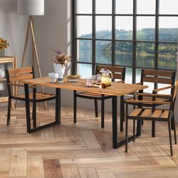 6 person acacia wood outdoor dining table with 2 inch umbrella hole, rustic patio table for backyard & garden