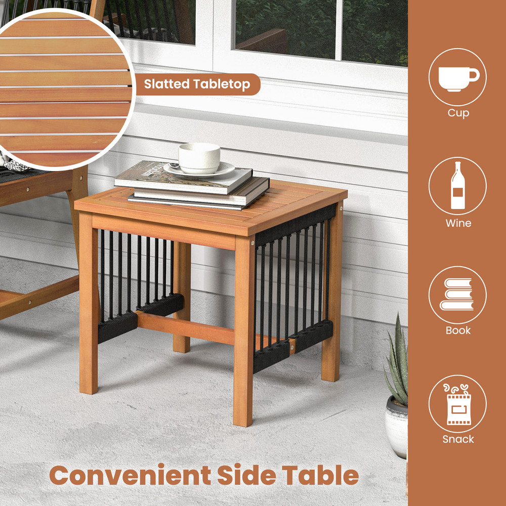 3 Piece Acacia Wood Patio Furniture Set, Outdoor Bistro Set with Armchairs & Coffee Table for Deck, Porch, or Balcony