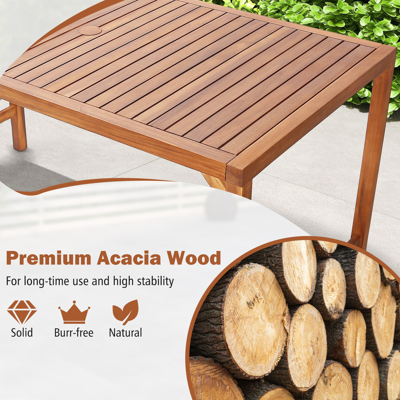 67 Inch Patio Rectangle Acacia Wood Dining Table with Umbrella Hole Sturdy & Elegant Outdoor Furniture