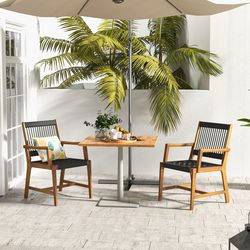 set of 2 patio acacia wood dining chairs with armrests sturdy & comfortable for lawn, yard, or garden