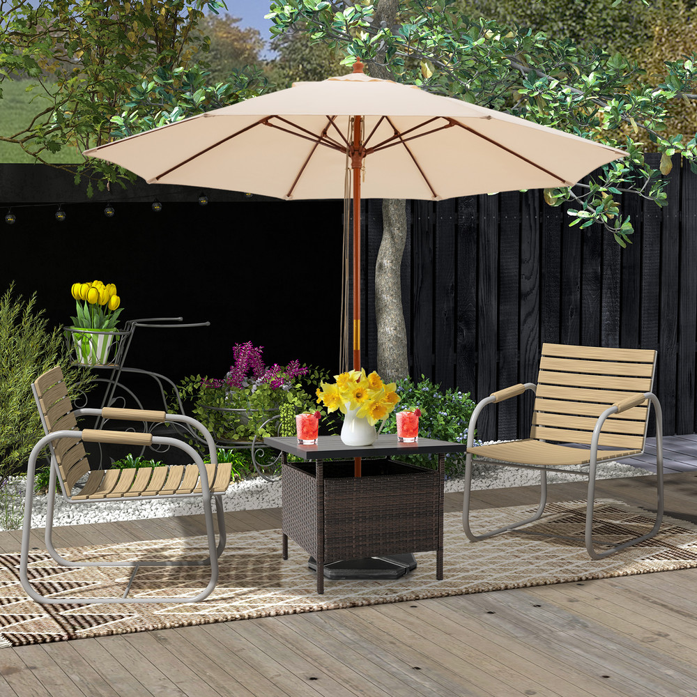 Patio Square Wicker Side Table with Umbrella Hole Outdoor Coffee Table for Yard, Garden & Poolside