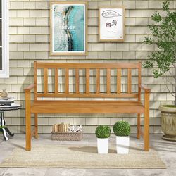 2 person outdoor acacia wood bench with backrest sturdy & comfortable garden seating