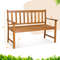 2 Person Patio Acacia Wood Bench with Backrest & Armrests Sturdy Outdoor Seating